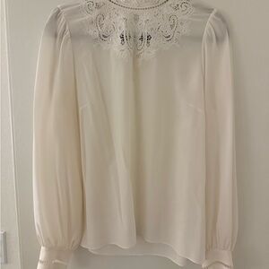 Frame Denim Cream Embellished Long Sleeve Blouse
